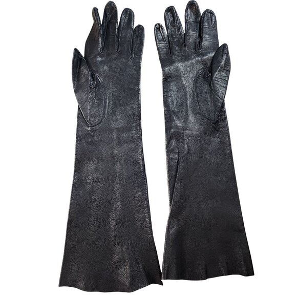 Aris Of Paris Black Leather Opera Gloves Size 7 Made In France - Picture 1 of 5